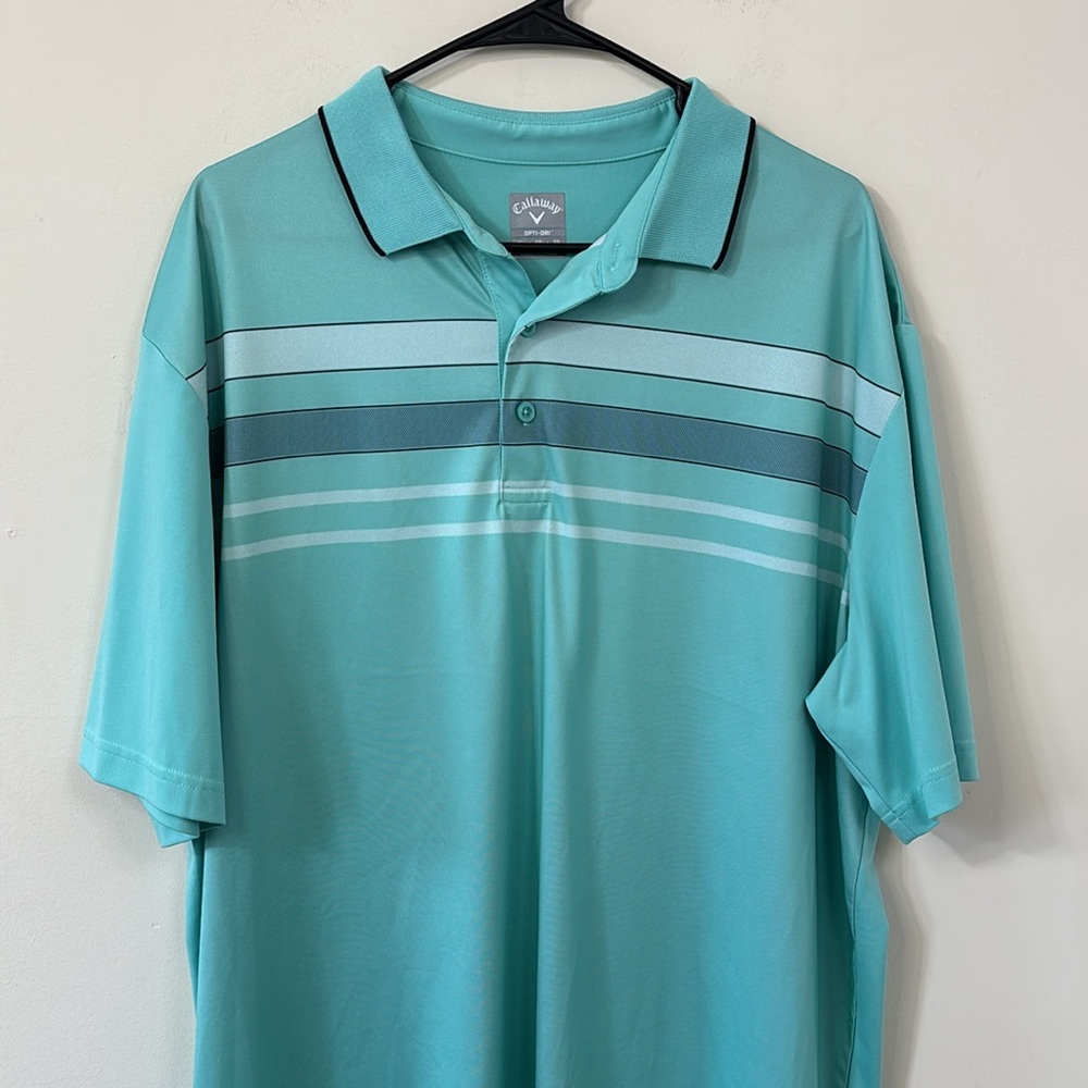 Callaway Opti-Dri Mosaic Chest Stripe Men's Polo Shirt Blue Grotto Lounge XL - Picture 2 of 8